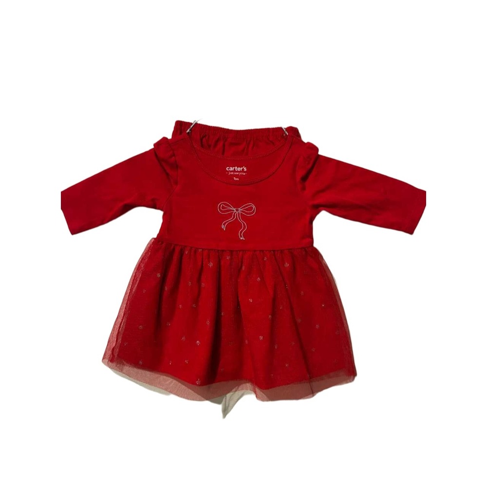 Carters Red Long‎ Sleeve Tulle Dress with Bow and Diaper Cover 3m